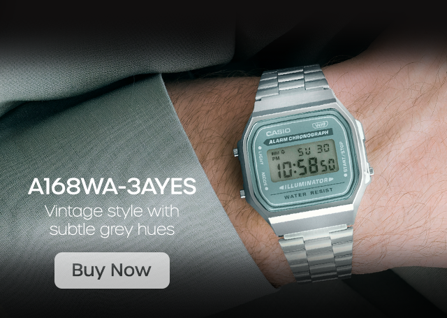 A168WA-3AYES, silver digital watch